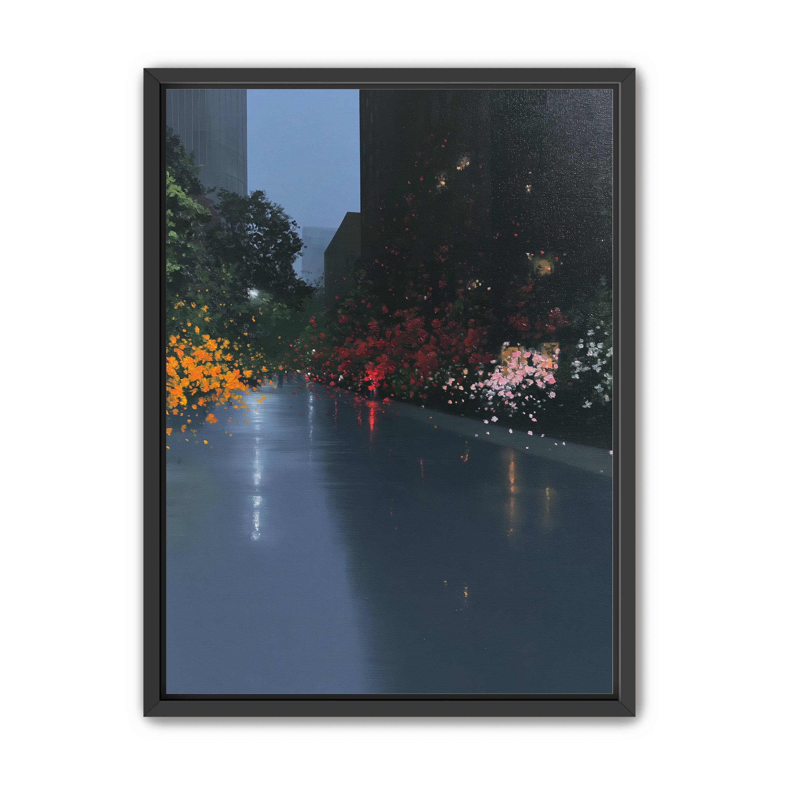 Rainlight on the flowered street