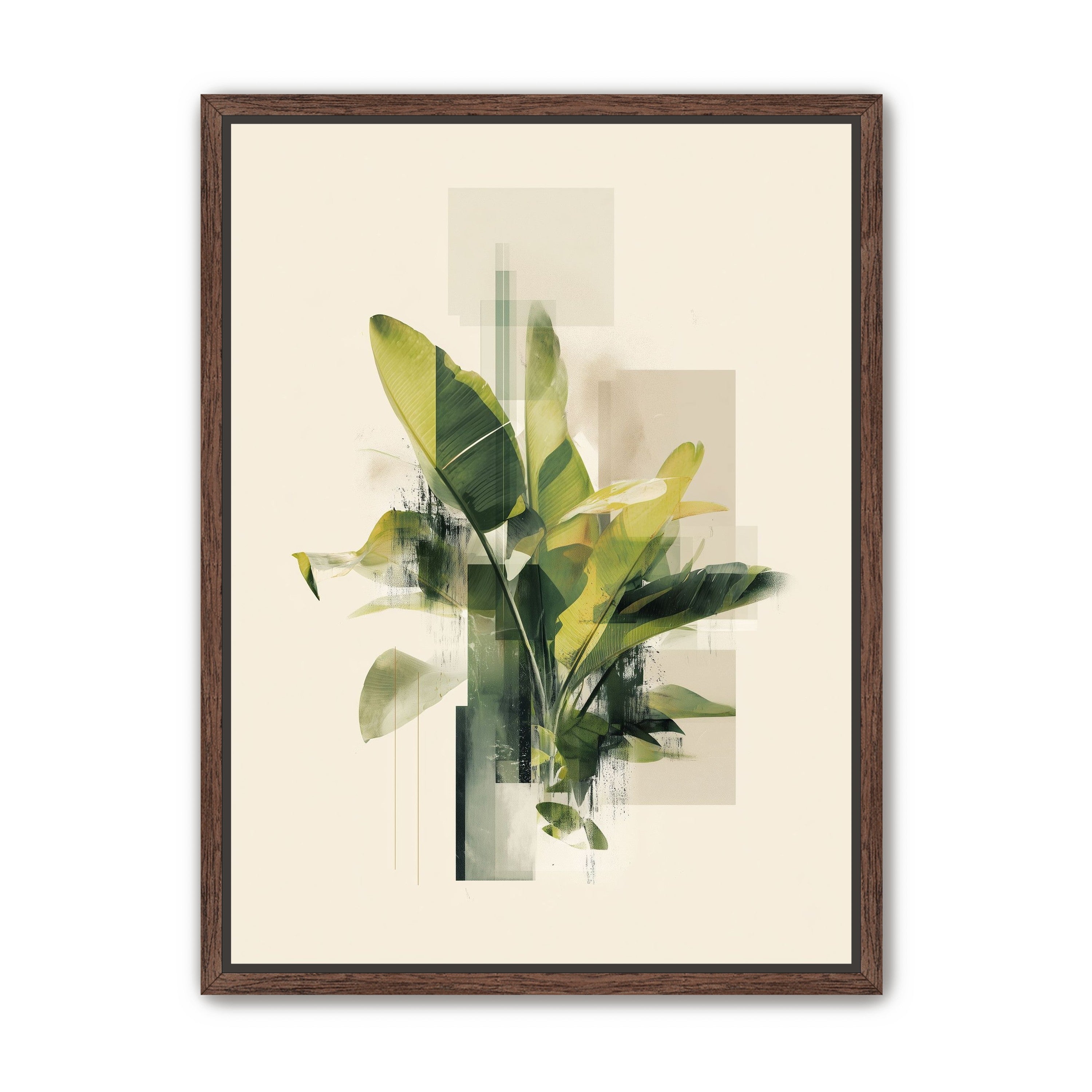 Green leaves among glassy blocks