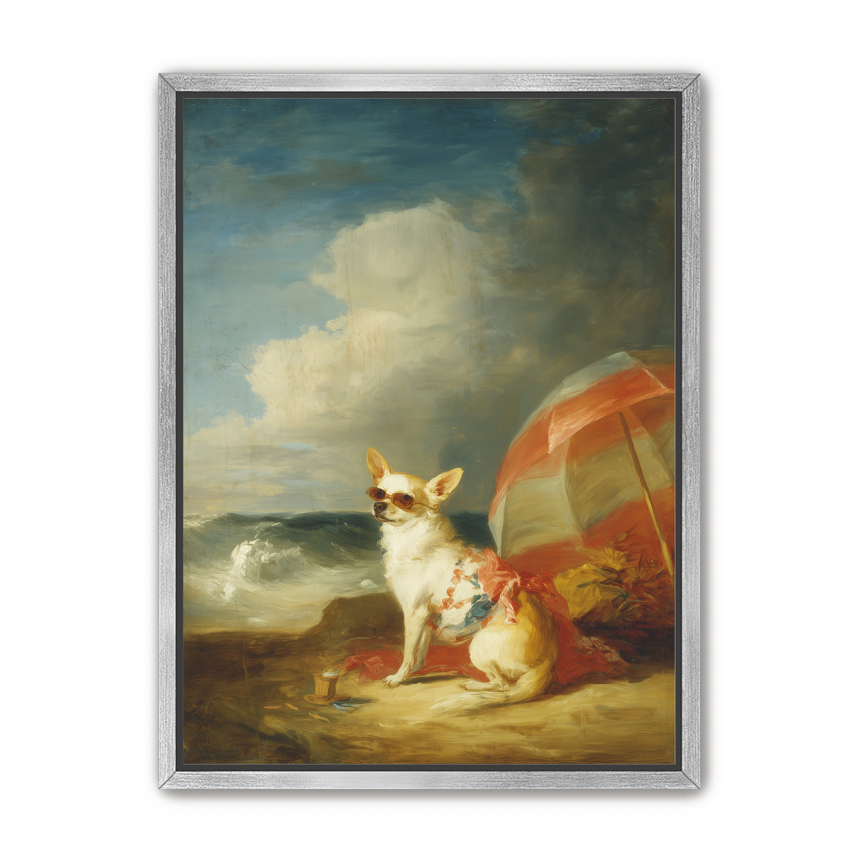 Red shade over seaside dog
