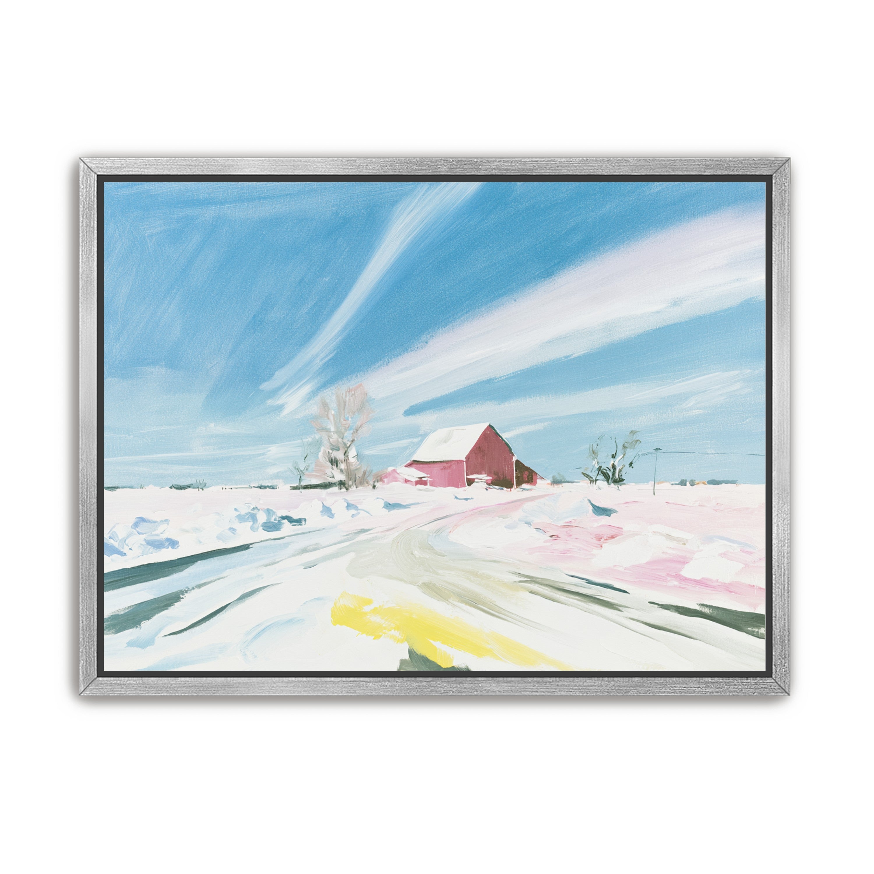 White sky over red barn