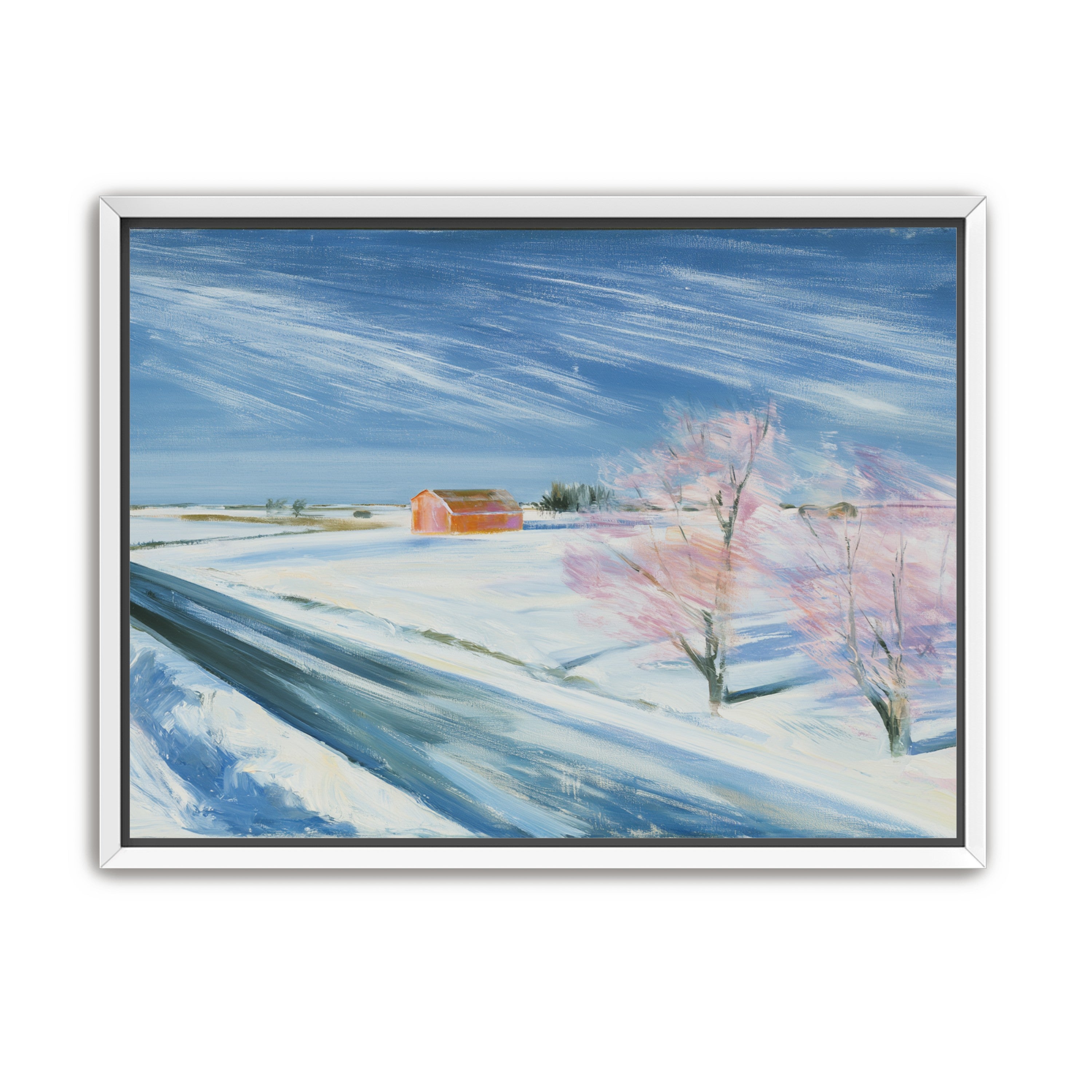 Orange barn beyond the road