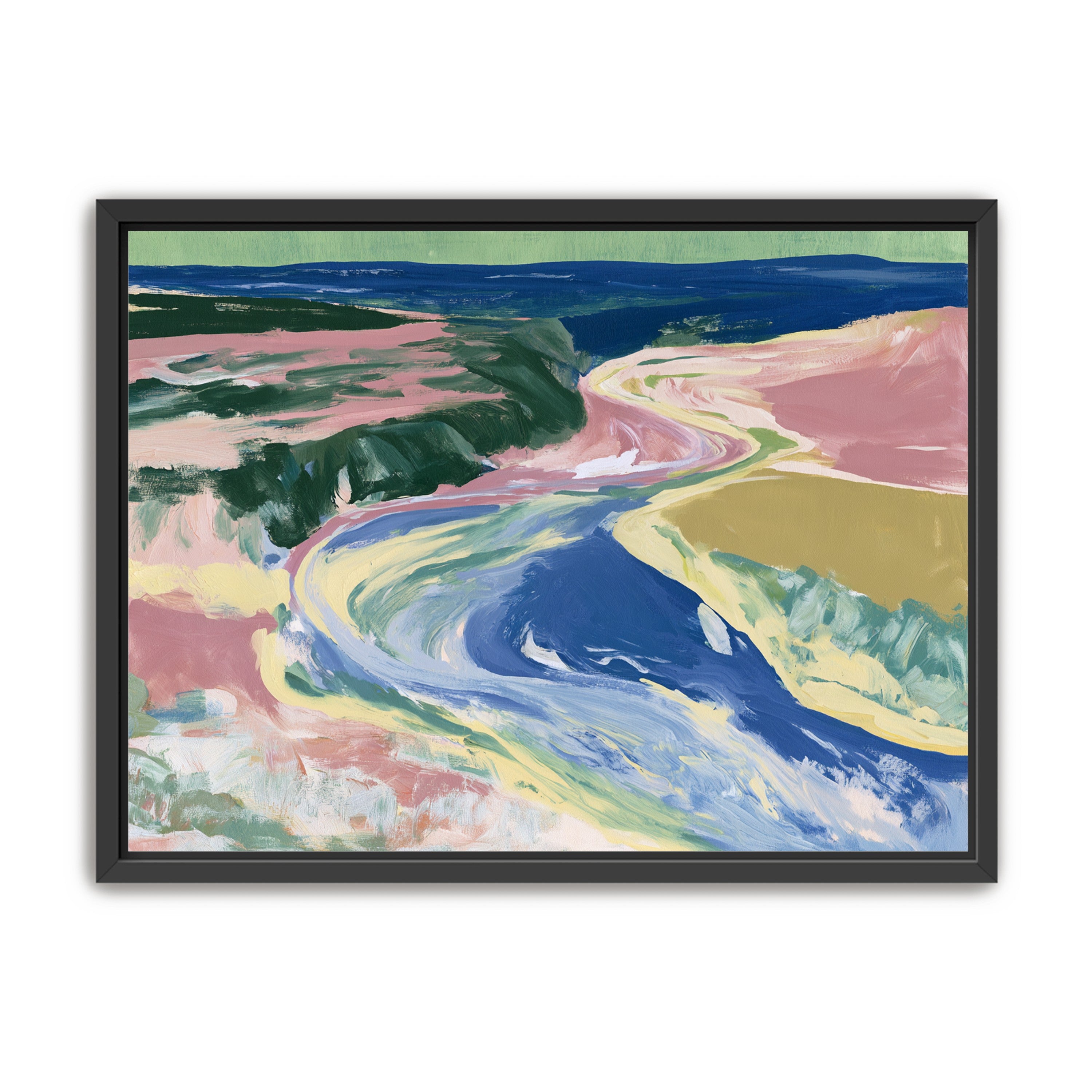 River bend in pink fields