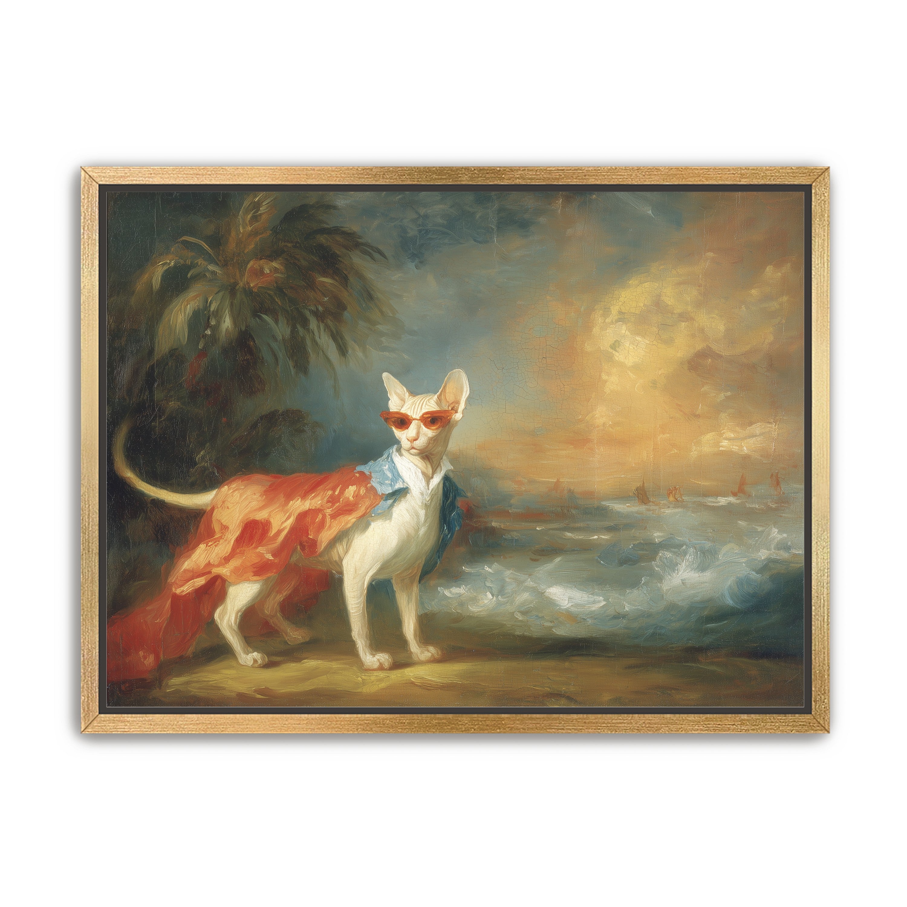 Sunglasses cat at the shore