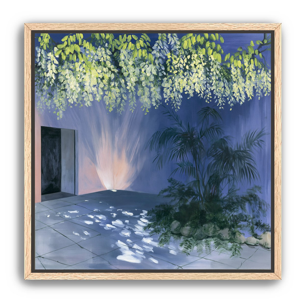 Light beneath hanging blossoms