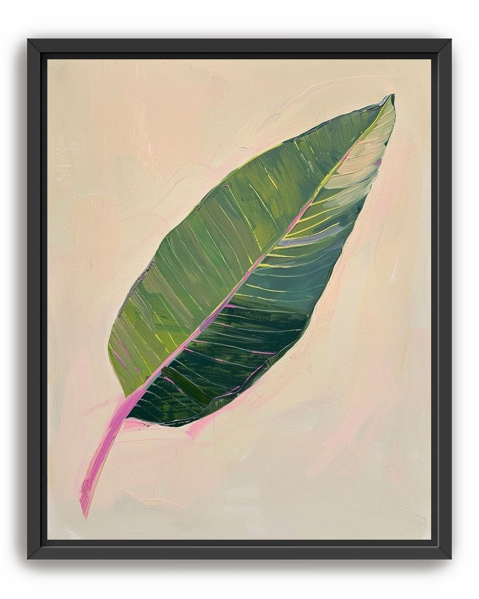 Green leaf with pink spine