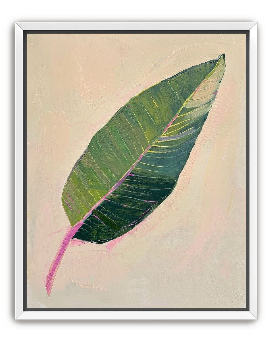 Green leaf with pink spine