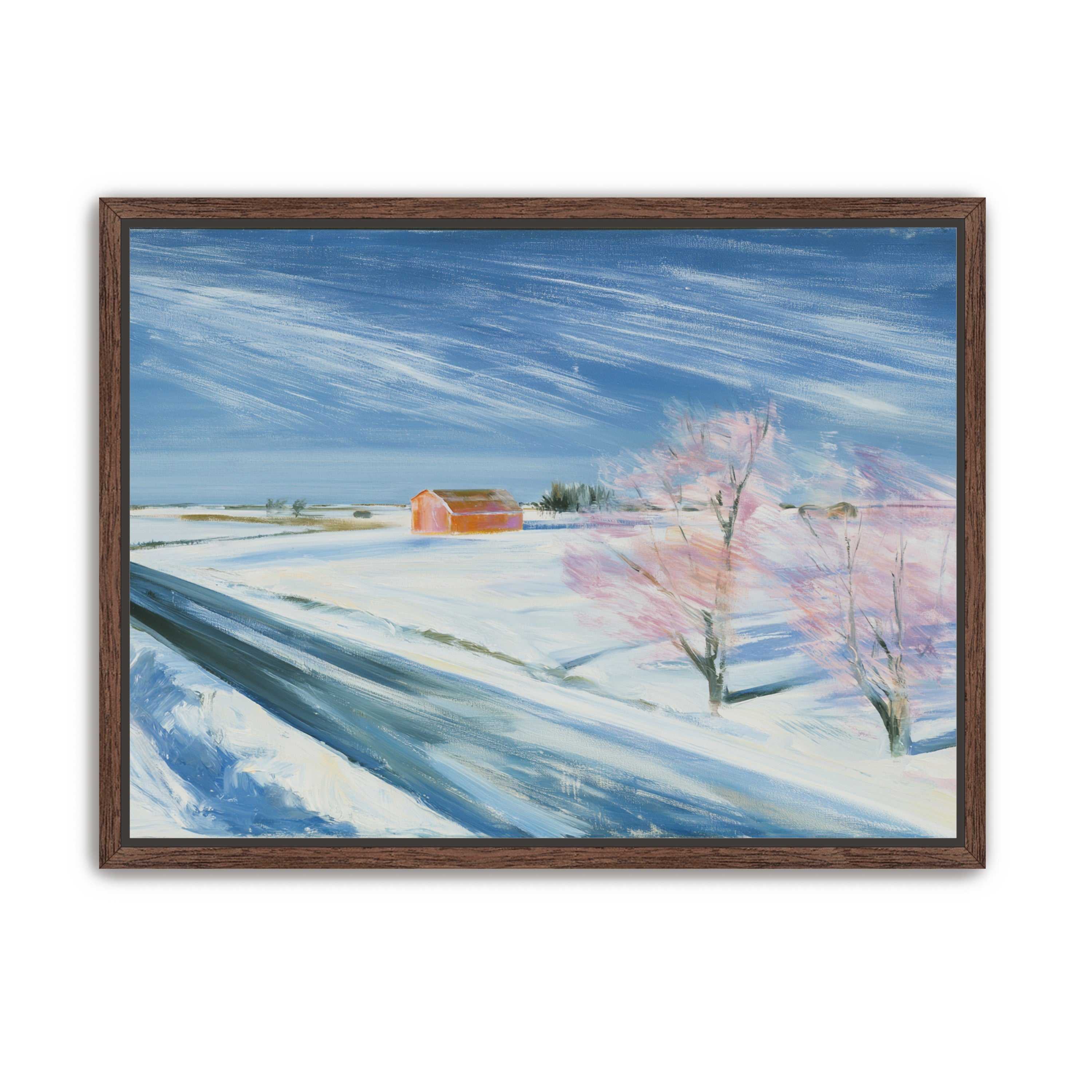 Orange barn beyond the road