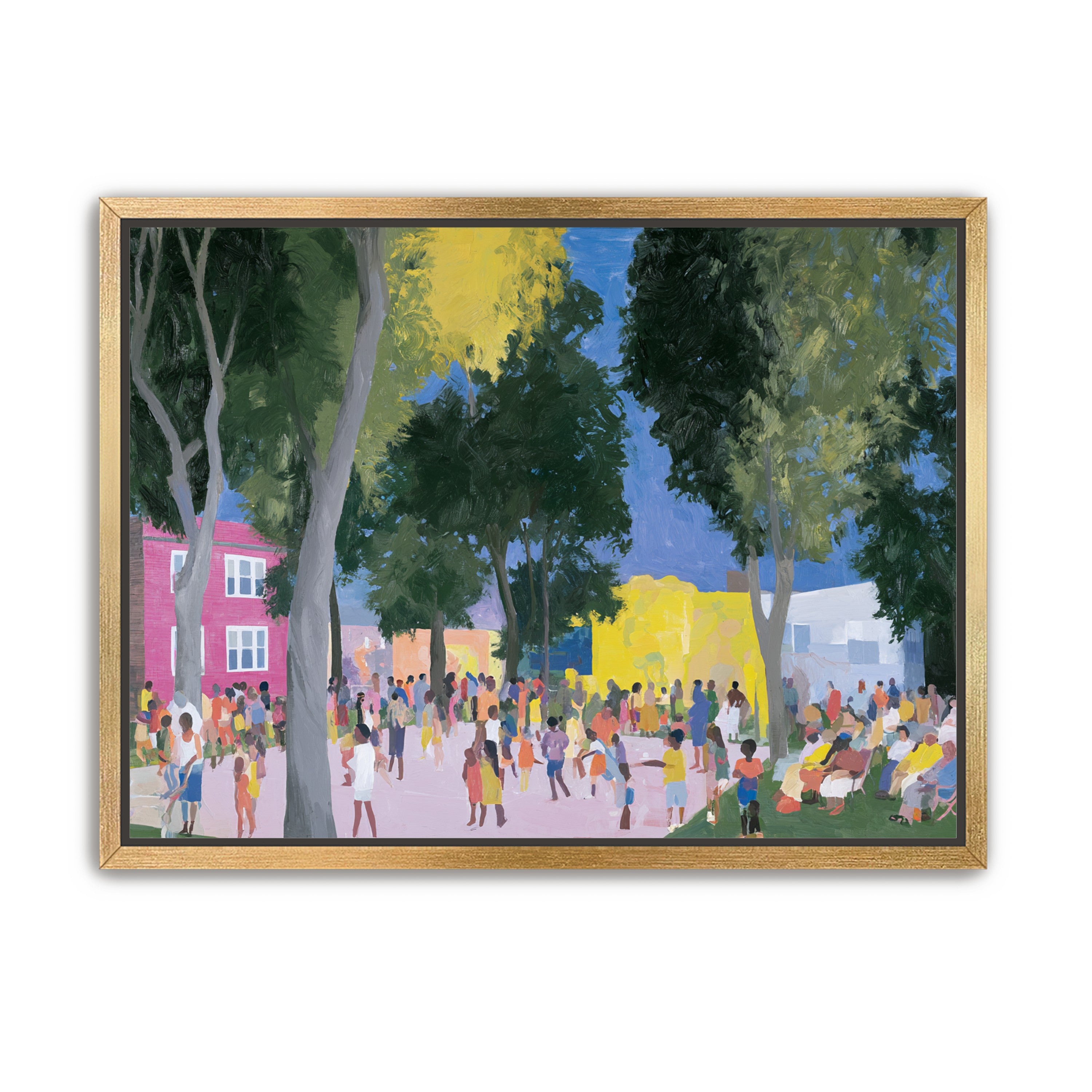 Summer crowd under tall trees