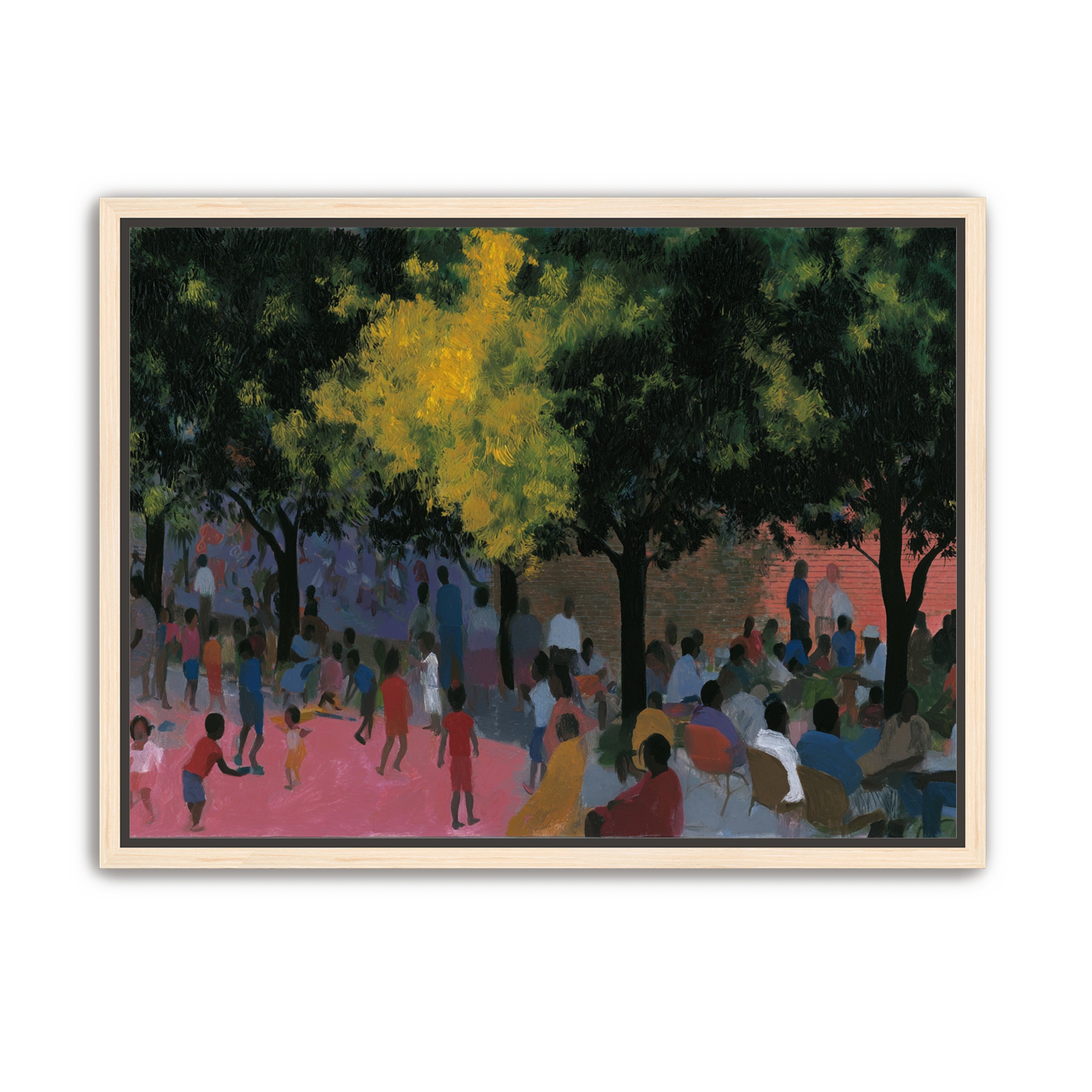 Children playing under trees