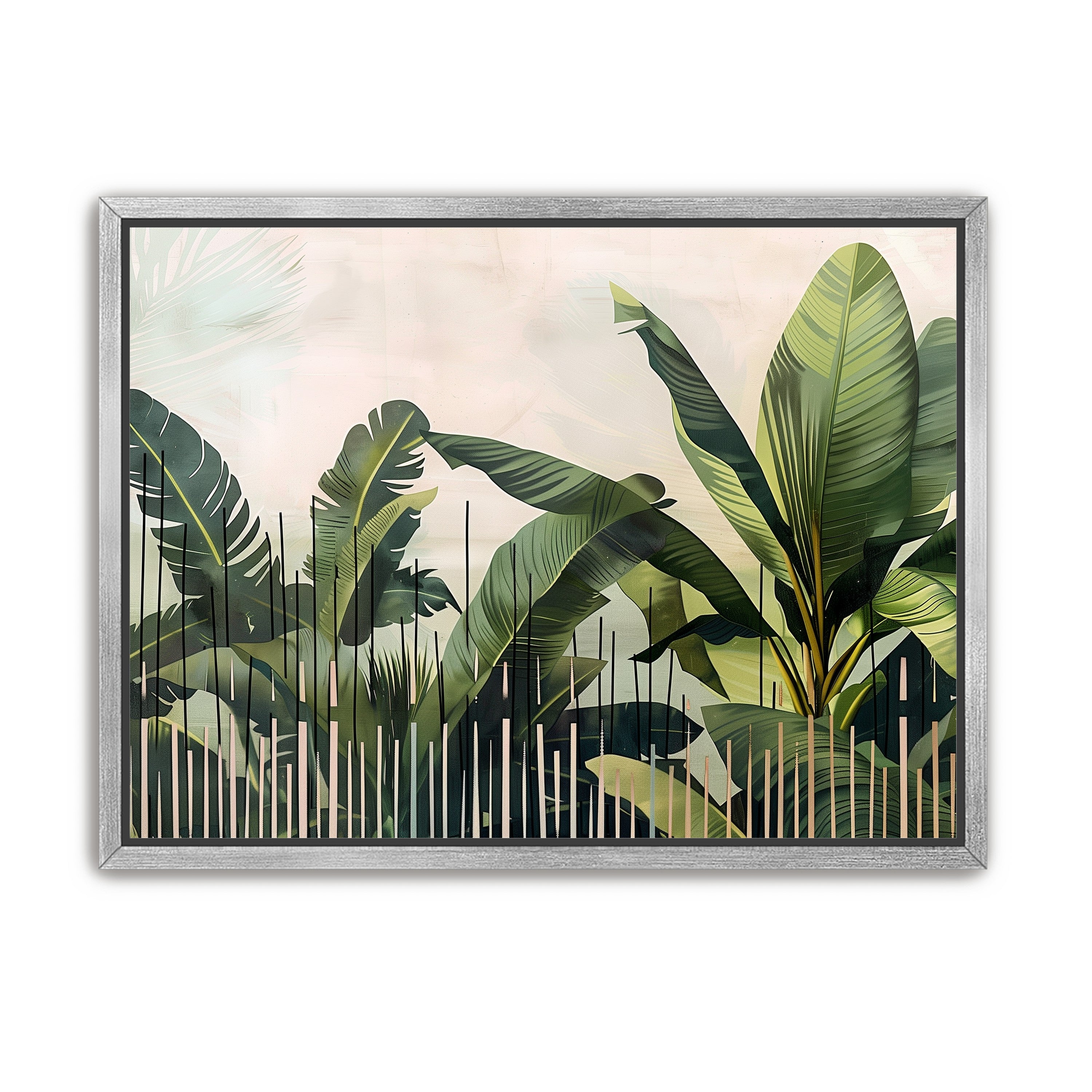 Tropical leaves behind black bars