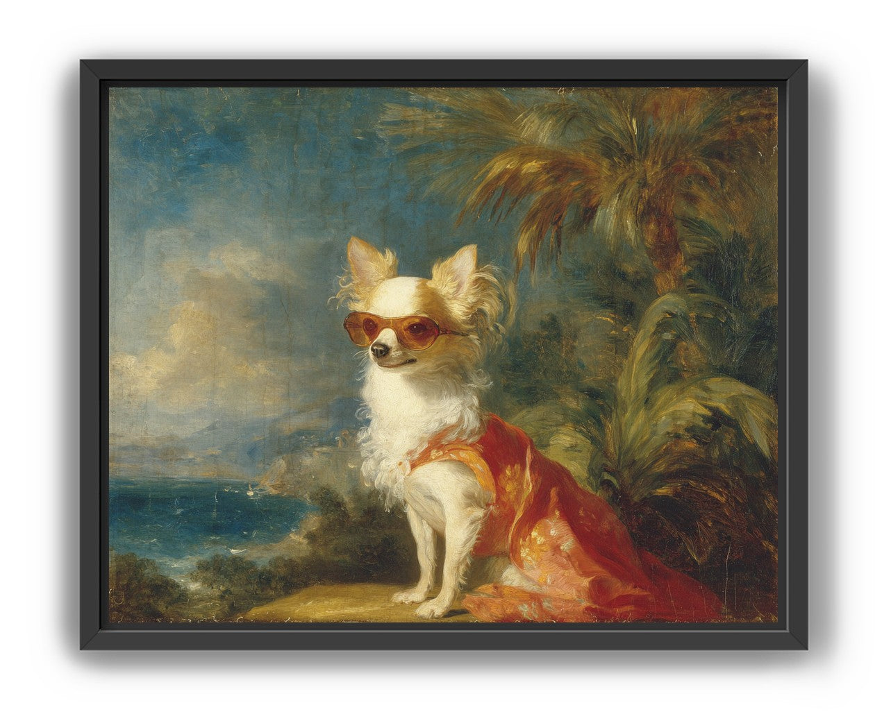 Sunglasses on the seaside dog