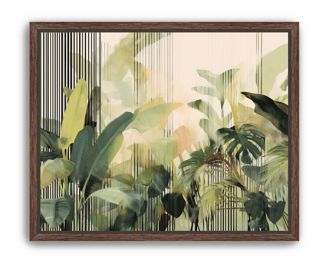 Green leaves in striped light