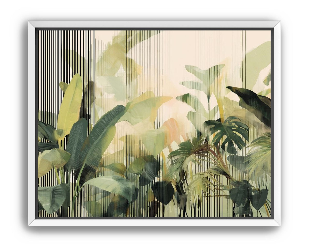 Green leaves in striped light