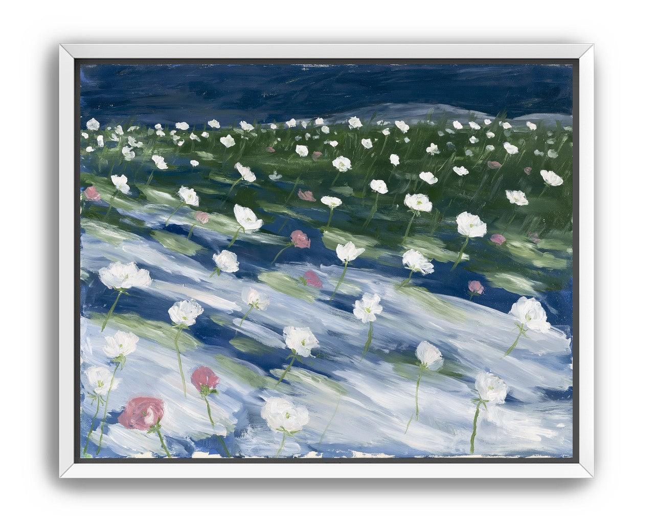 White flowers in wind streaks