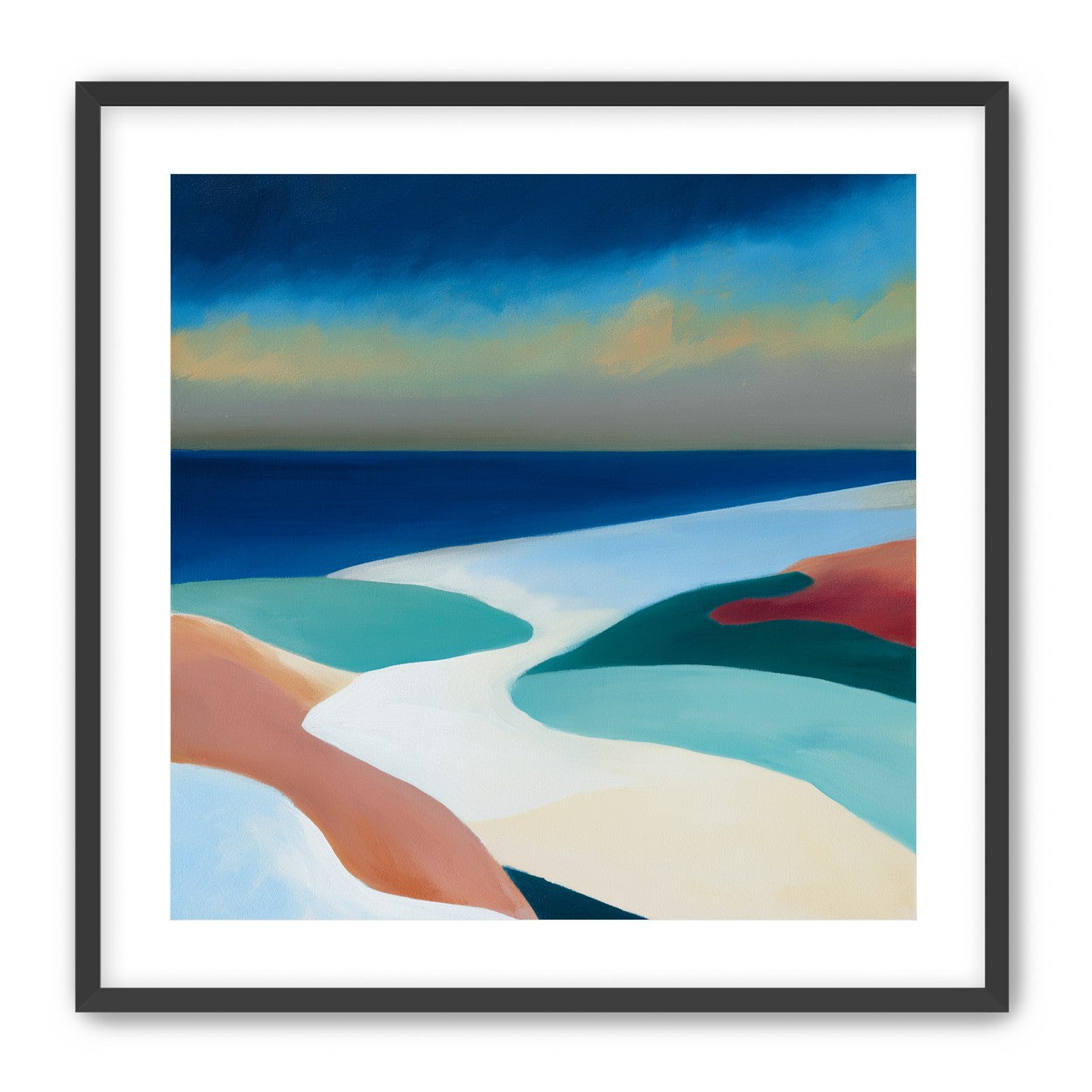 Sandbars under a heavy blue sky