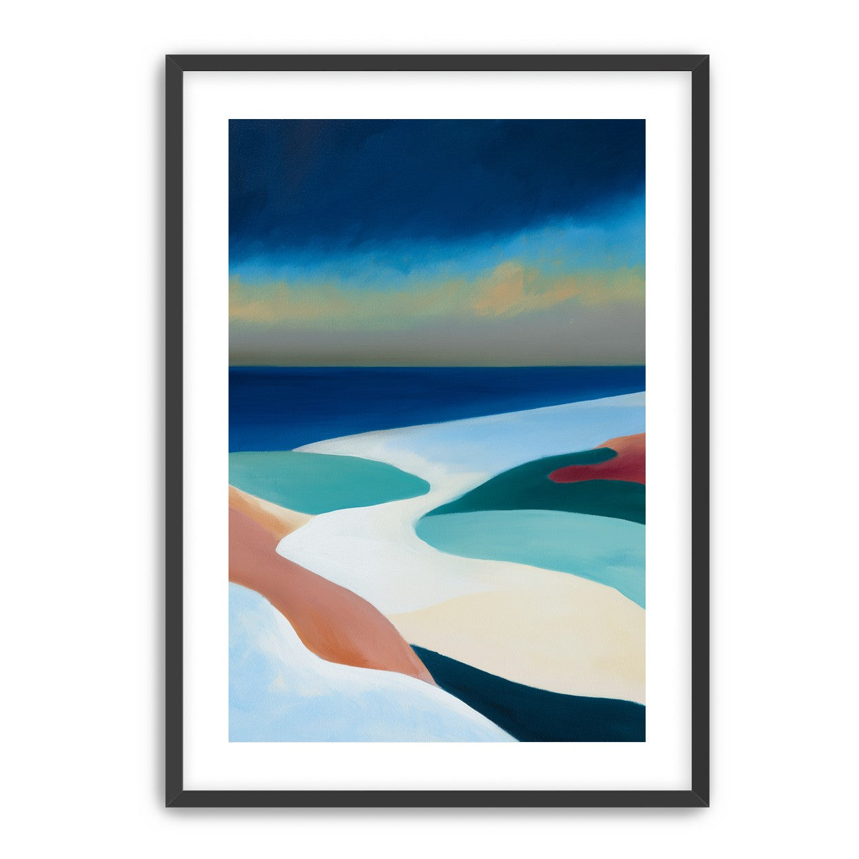 Sandbars under a heavy blue sky