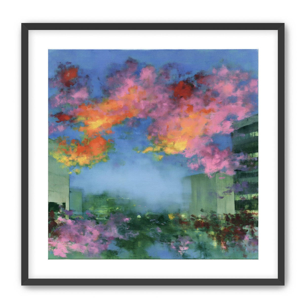 Neon clouds over rooftops