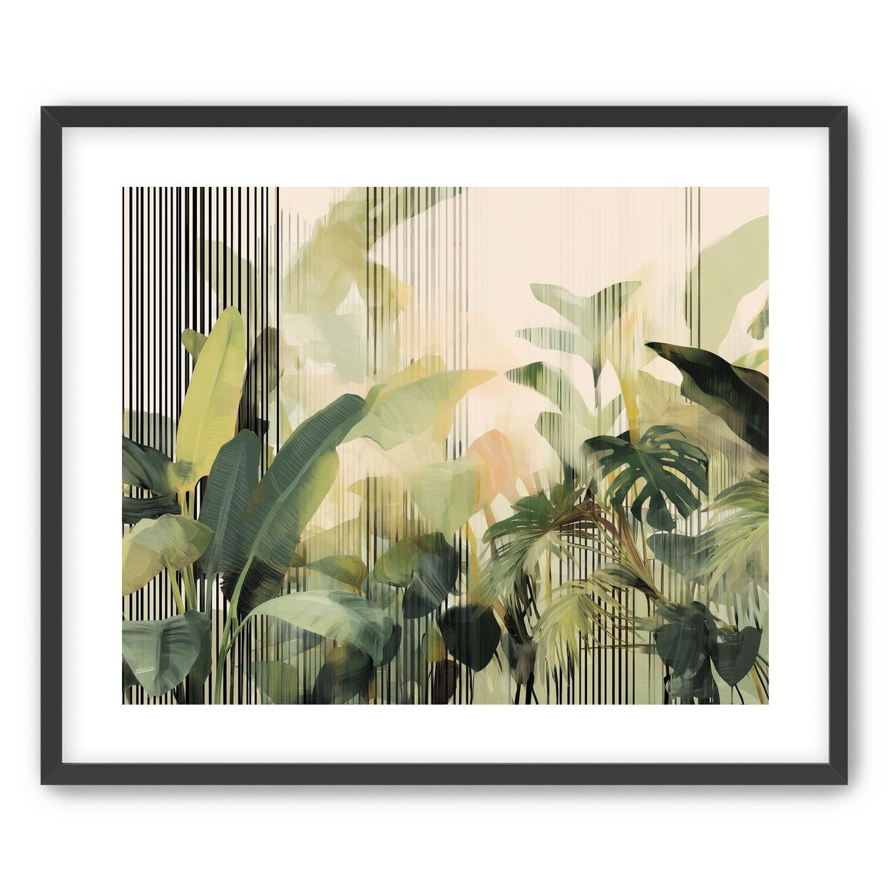 Green leaves in striped light