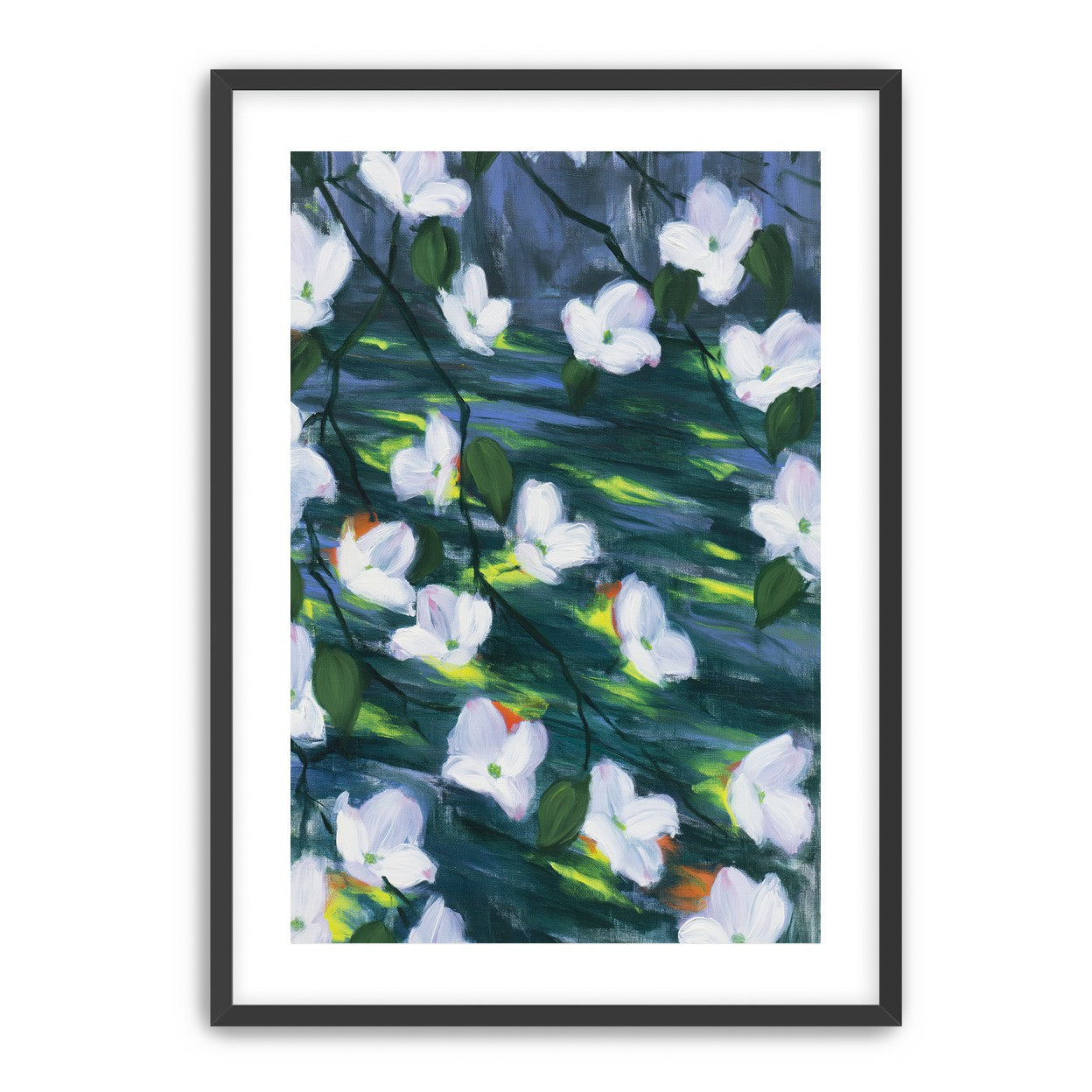 White blossoms on dark water