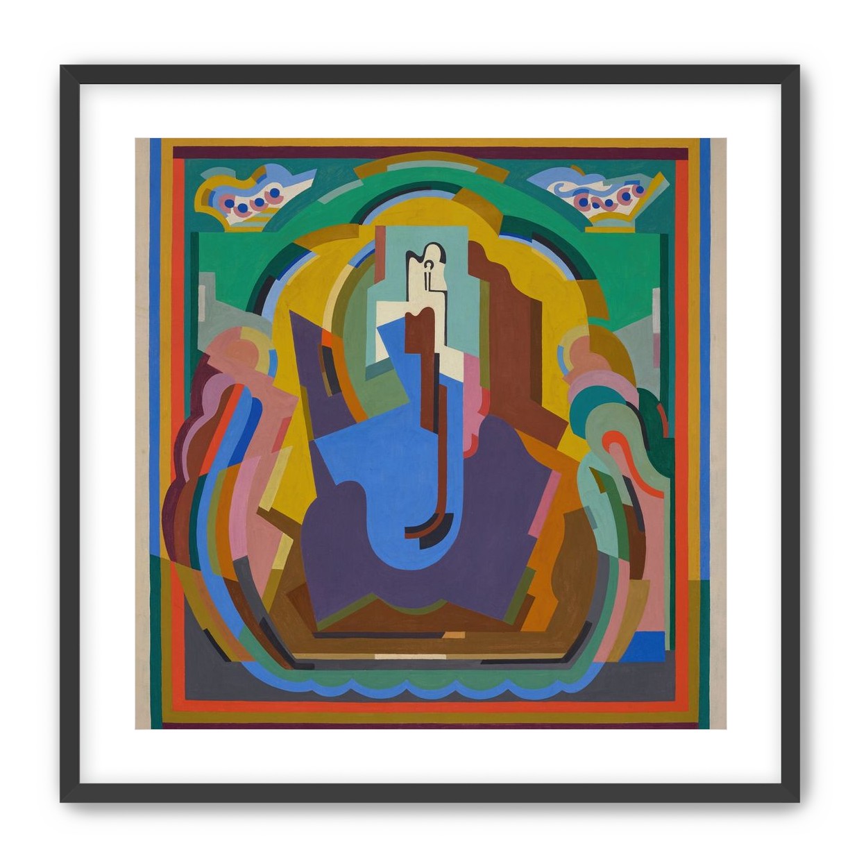 A figure under painted arches