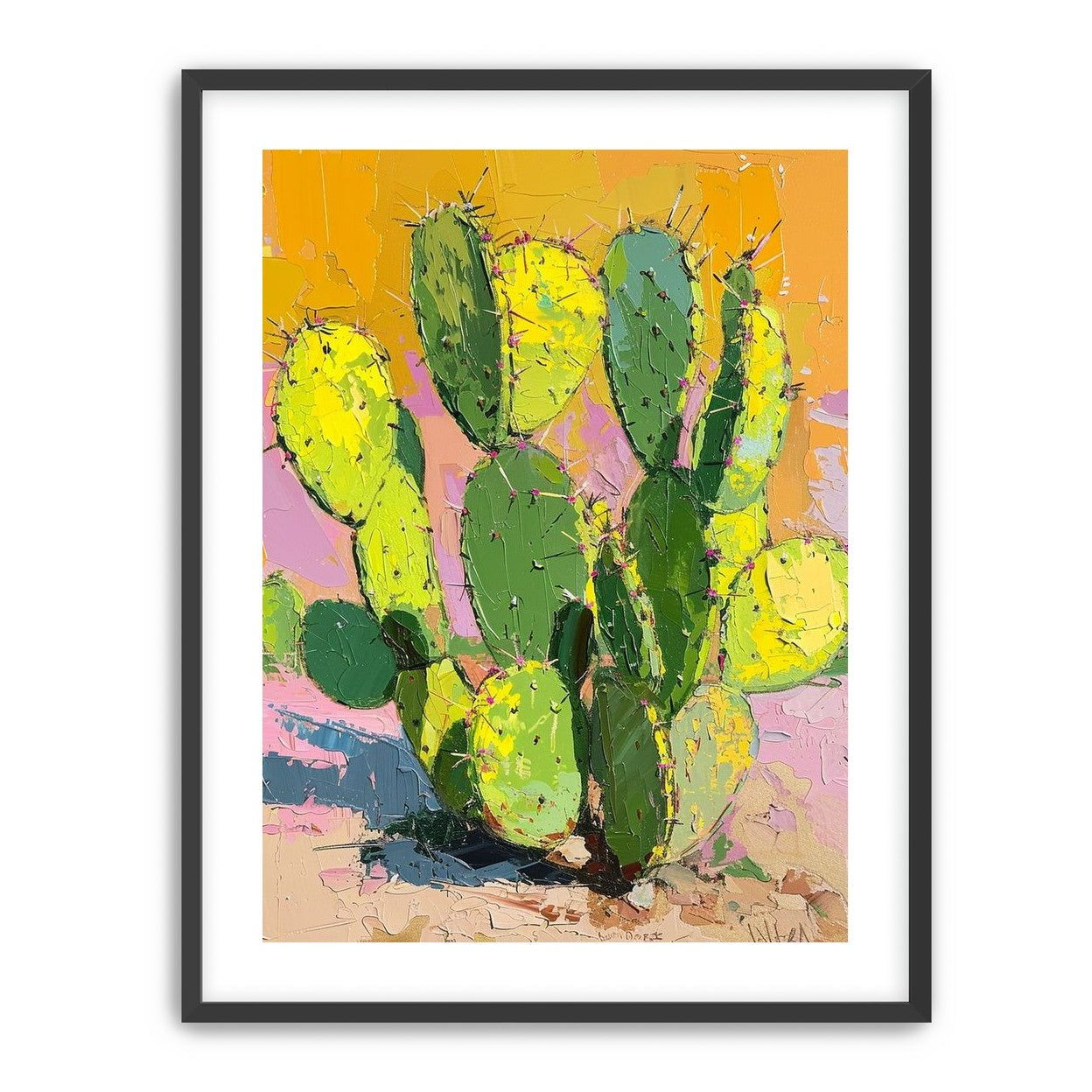 Thick paint on cactus pads
