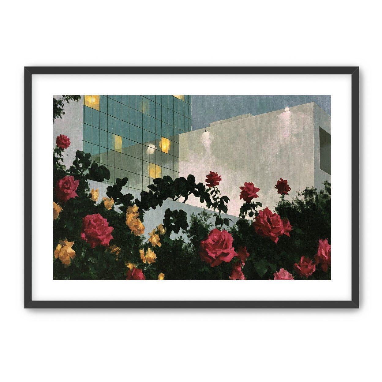Roses under office lights