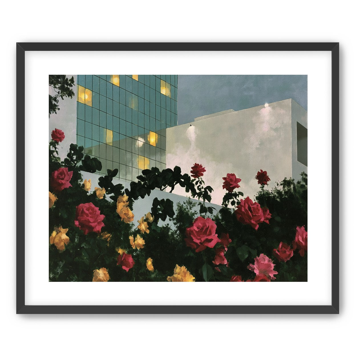 Roses under office lights