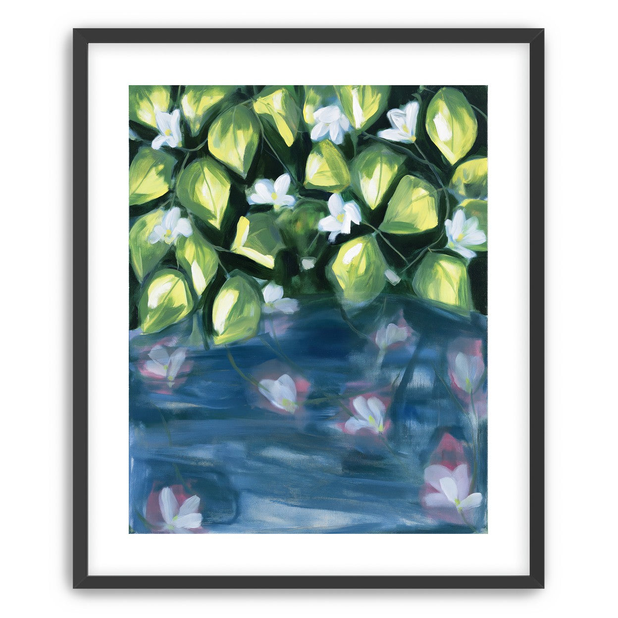 White flowers over blue water