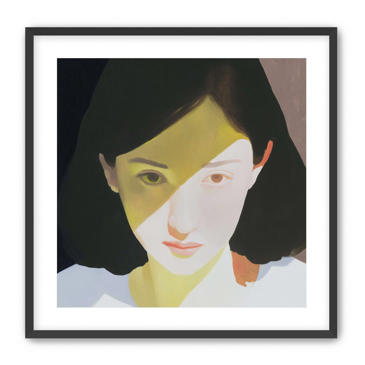 Yellow light across her face