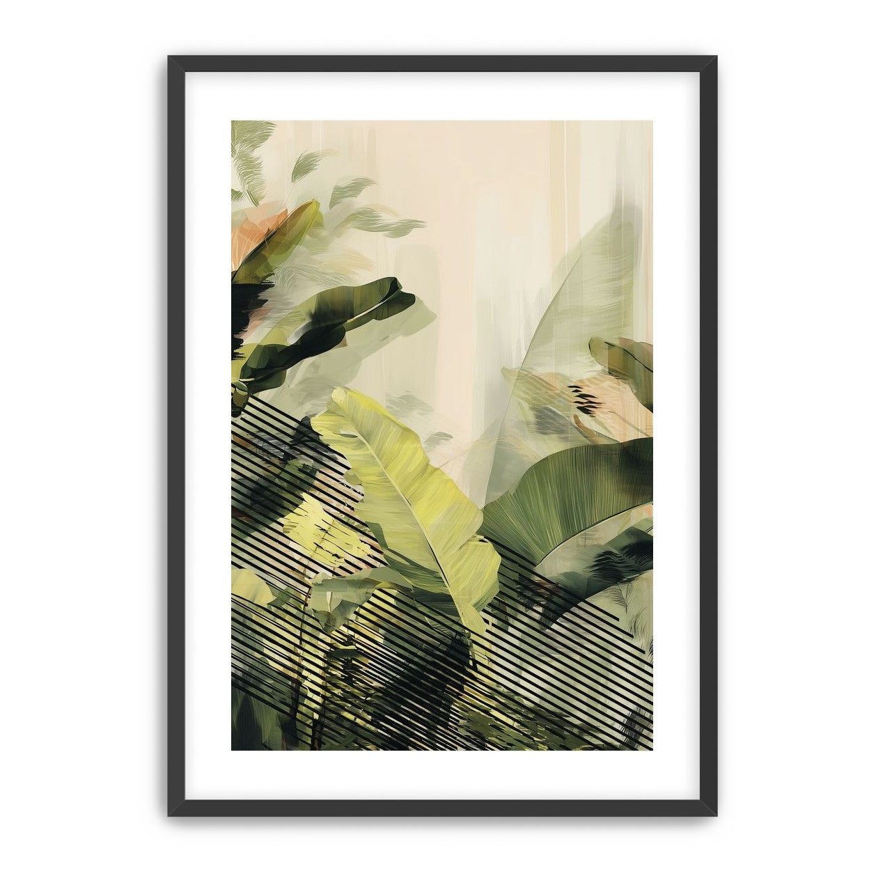 Green leaves over black stripes