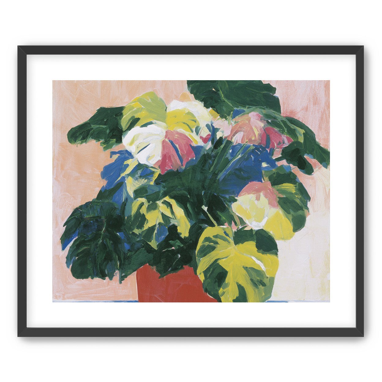 Red pot under heavy leaves