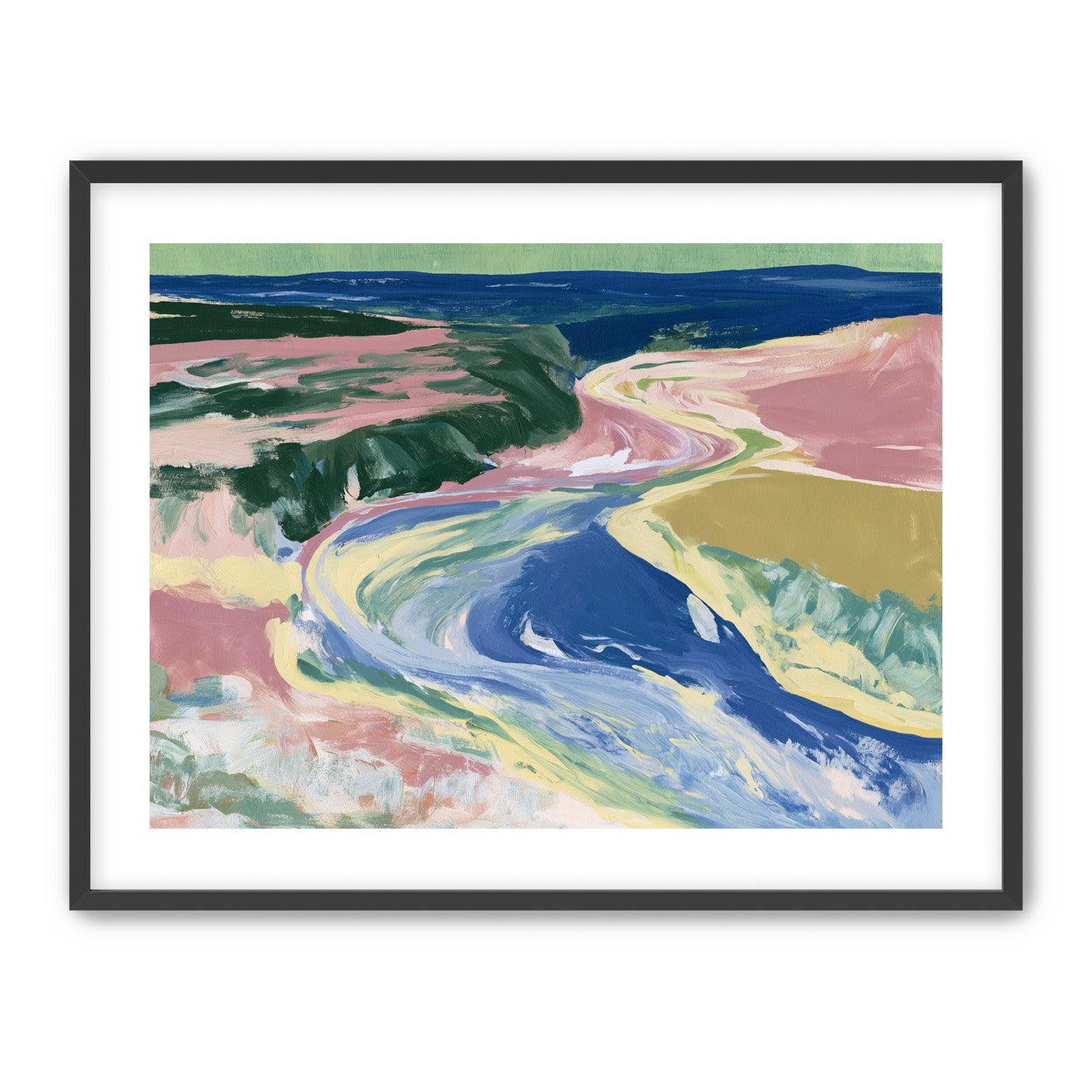 River bend in pink fields