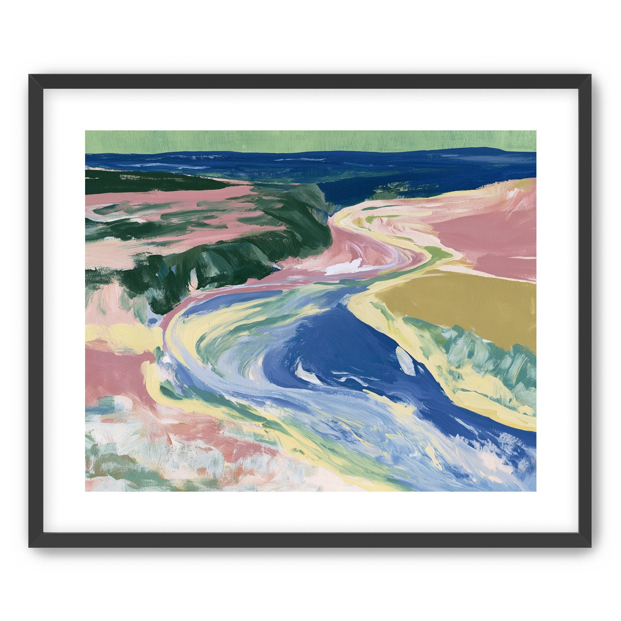 River bend in pink fields