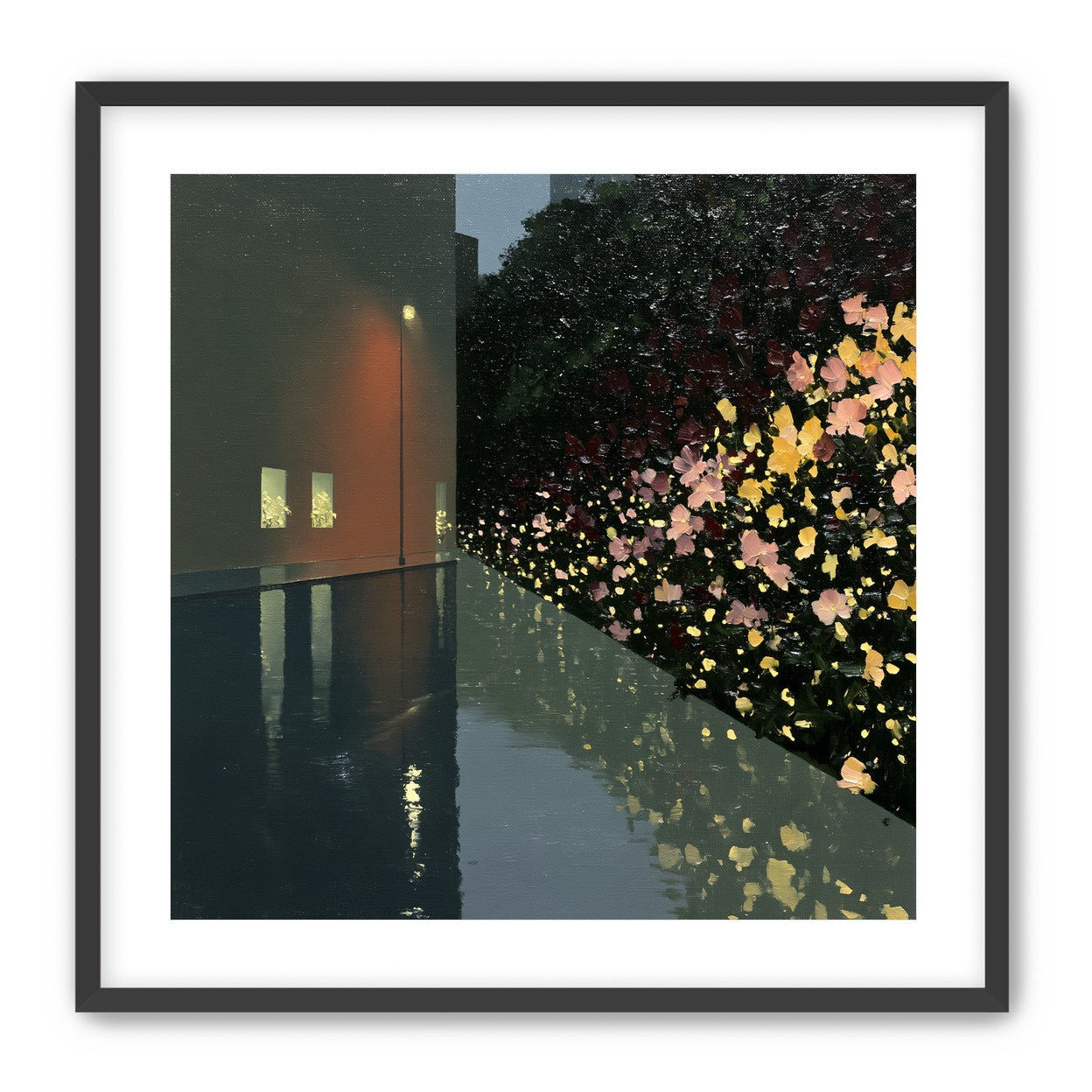 Flowers beside the wet wall