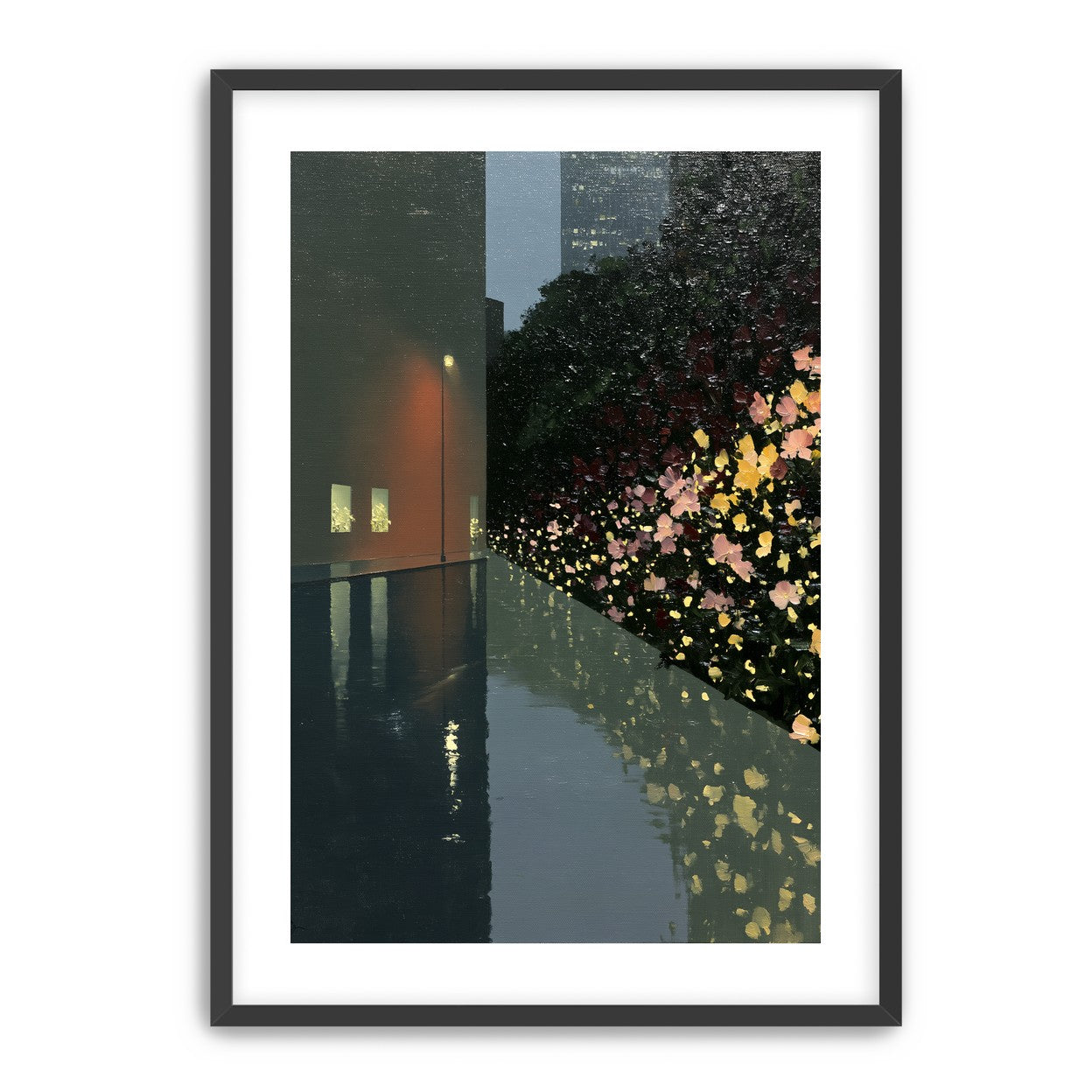 Flowers beside the wet wall