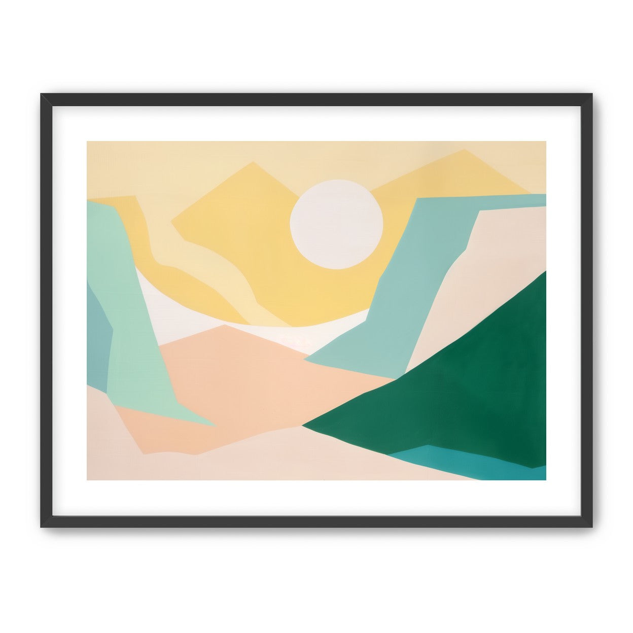 White sun over pastel hills