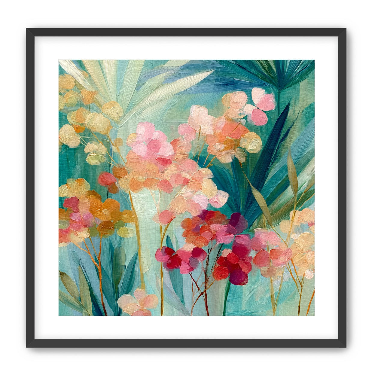 Flowers among teal leaves
