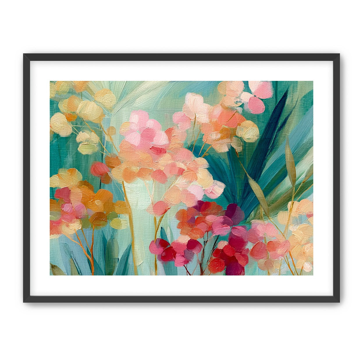 Flowers among teal leaves