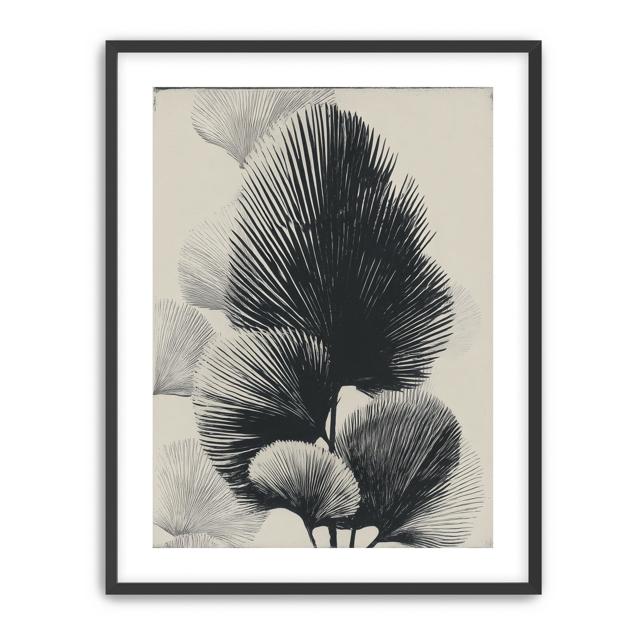 Fan fronds in ink shadow