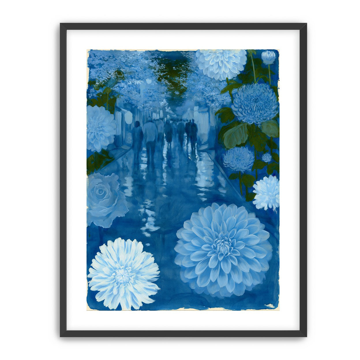 Blue street with flowers