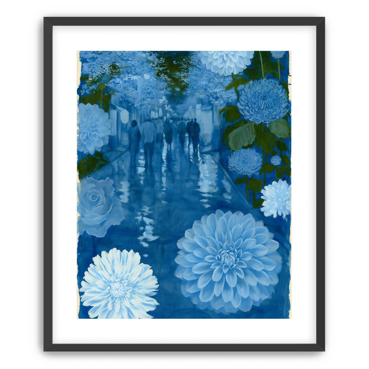 Blue street with flowers