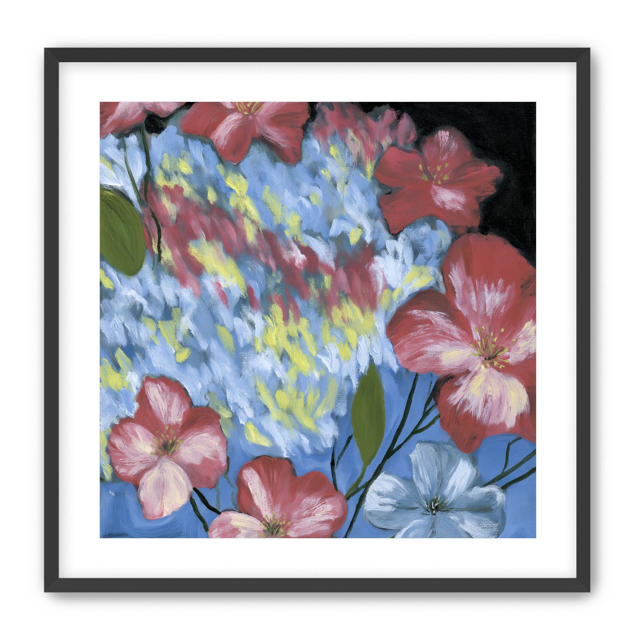 Flowers across the blue field