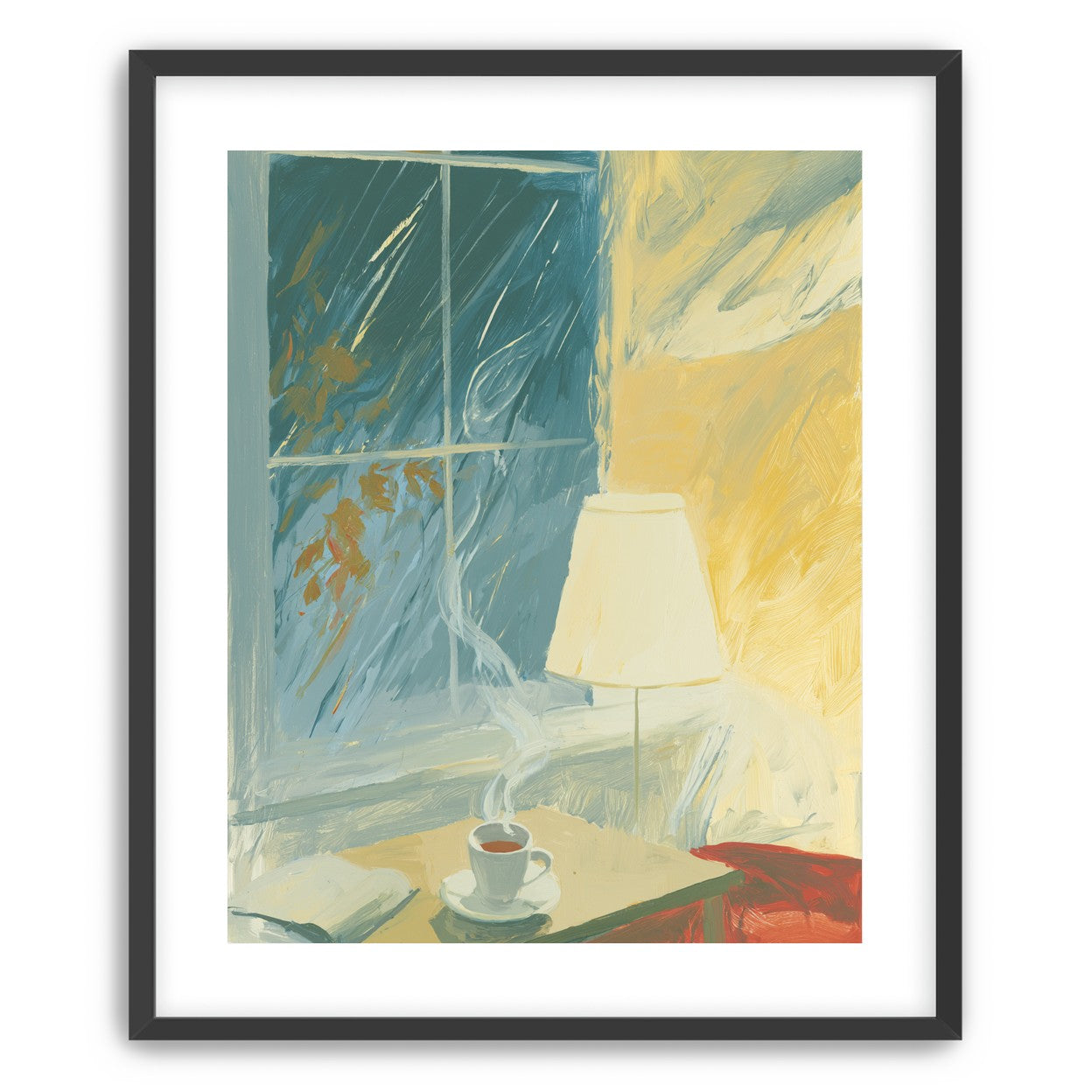 Steam against the rainy window