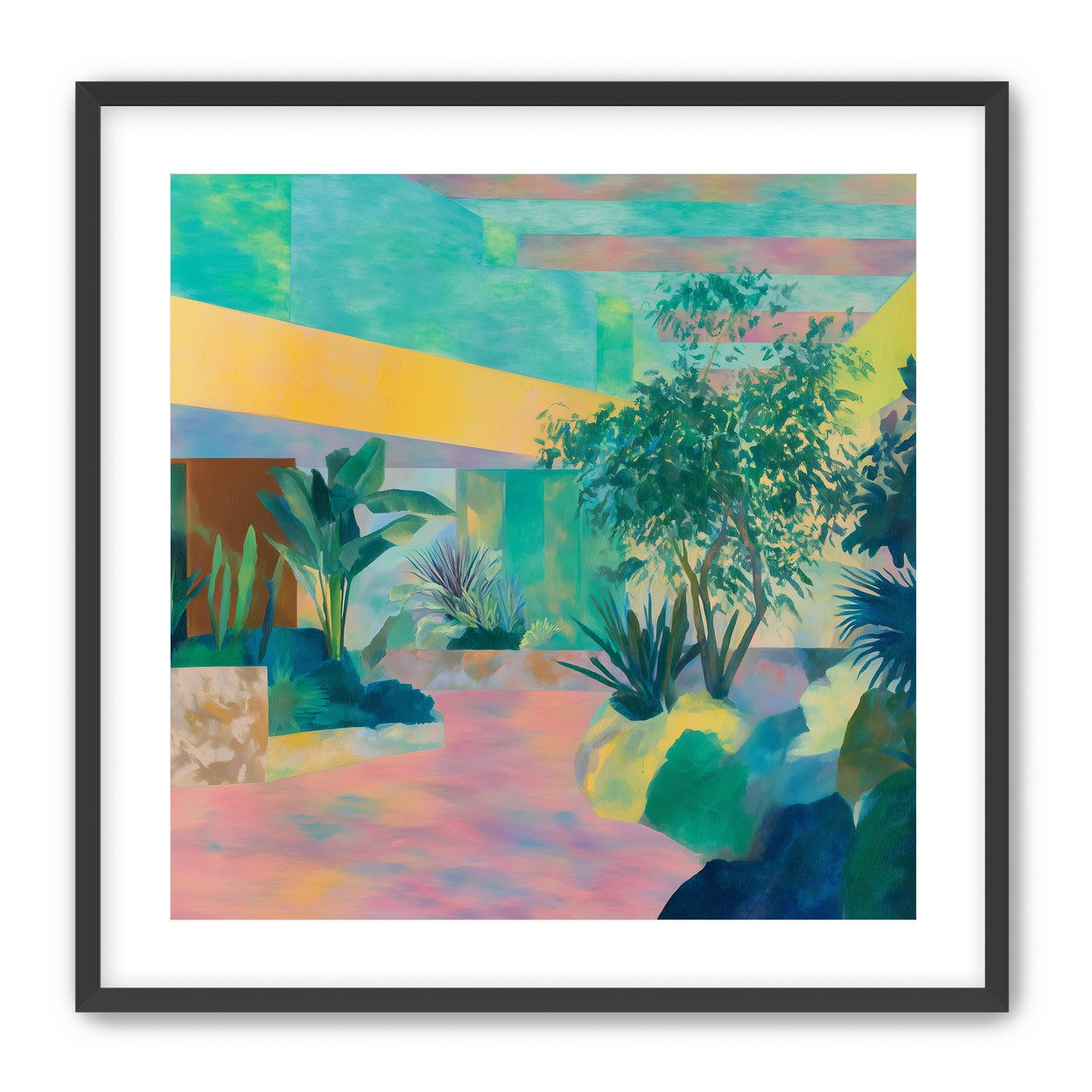 Garden beneath striped light