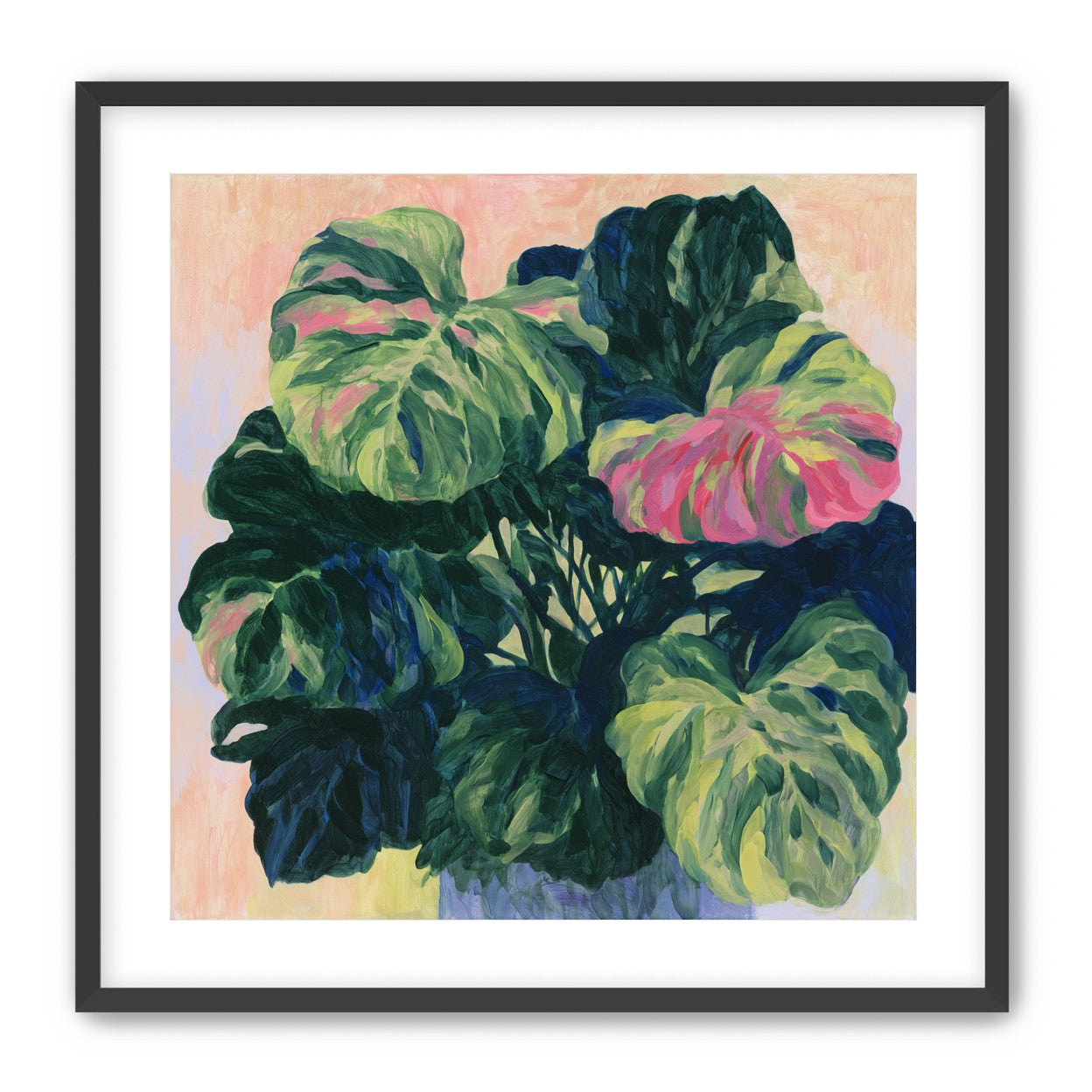 Pink light on green leaves