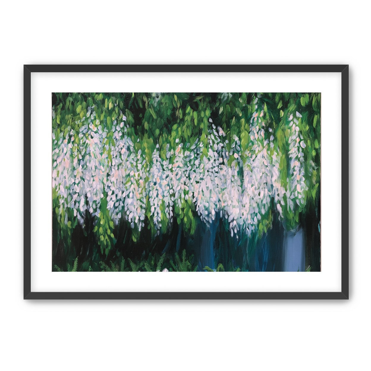 Pale blossoms in green shade