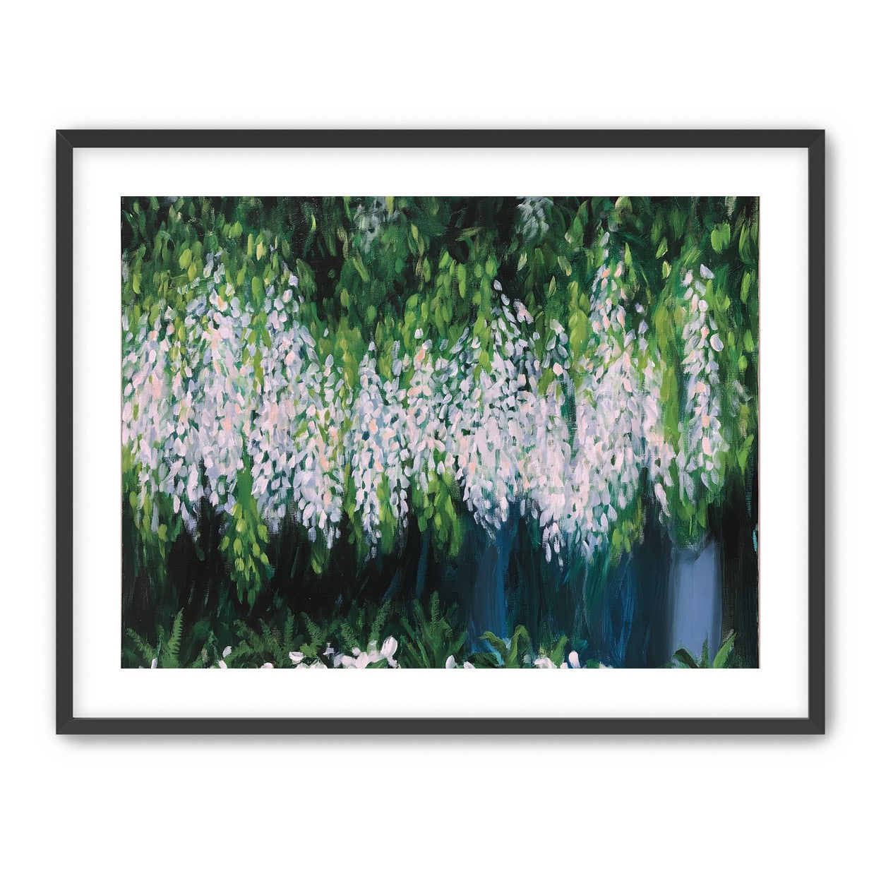Pale blossoms in green shade