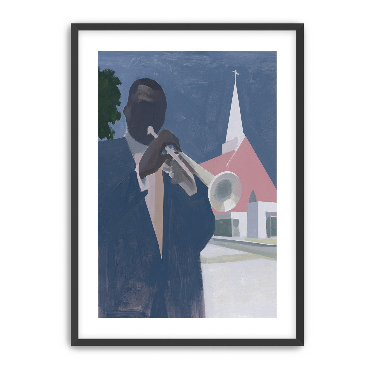 Blue sky over pink church