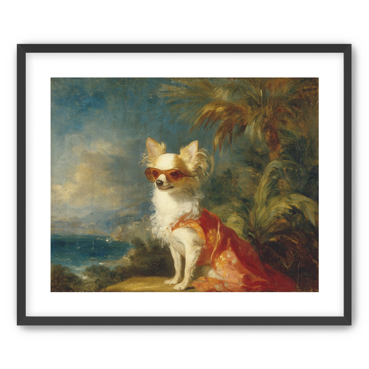 Sunglasses on the seaside dog