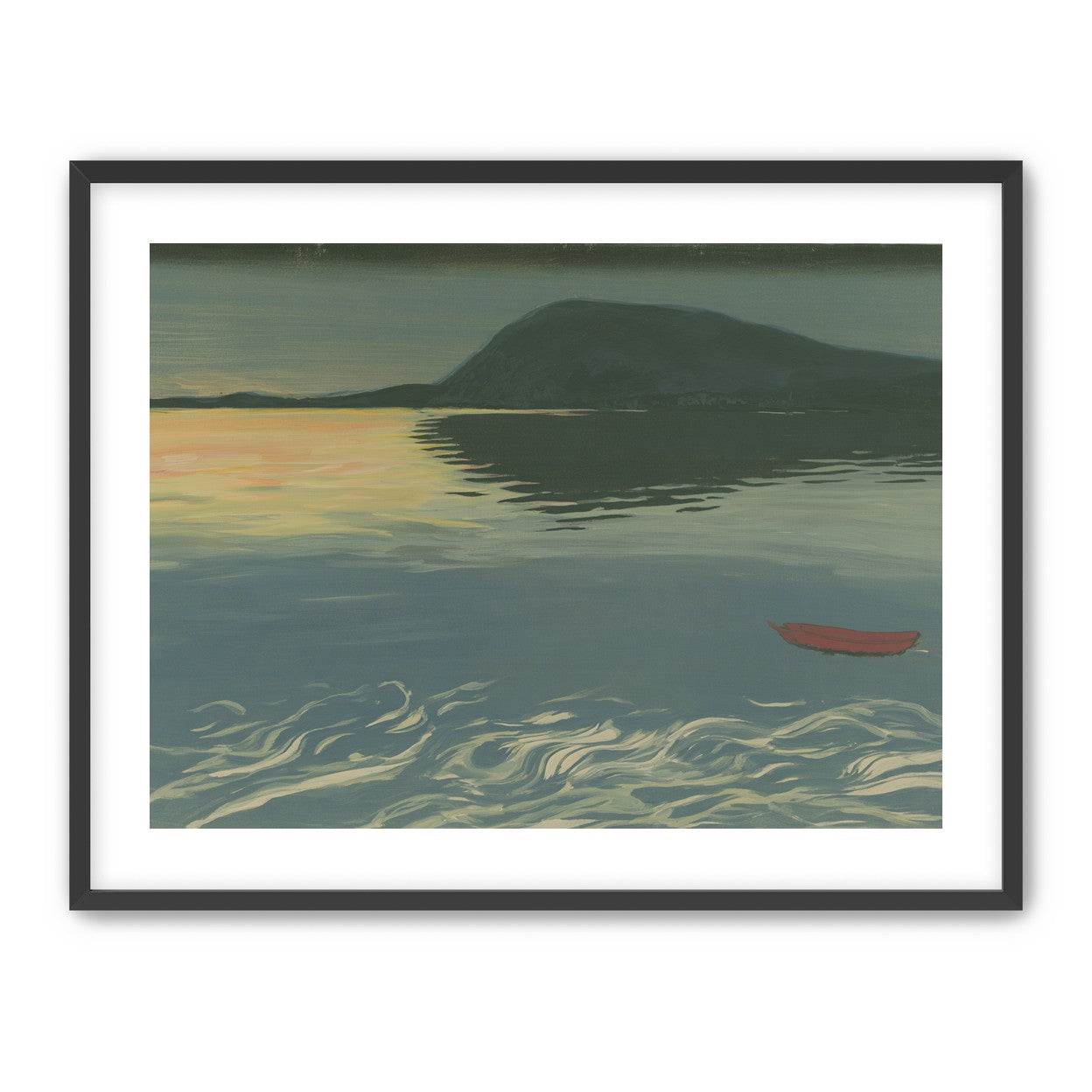Red boat on still water